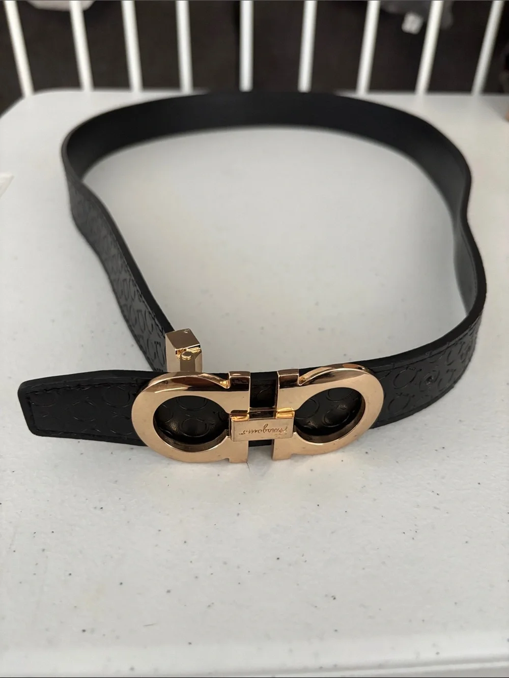 Salvatore Ferragamo Black Leather Belt with Gold Gancini Buckle
